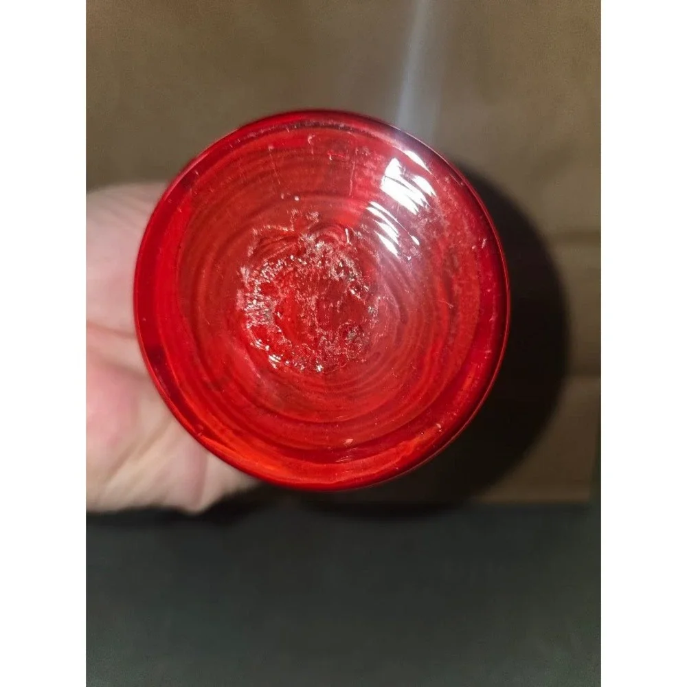 Vintage Red Art Glass Bud Vase Ruffled Rim Hand Blown 6 Inch Home Decor